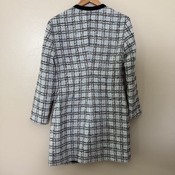 New Maje Tweed Effect Dress Blue Black Plaid Button Front Mini Size 40/L - Picture 11 of 16